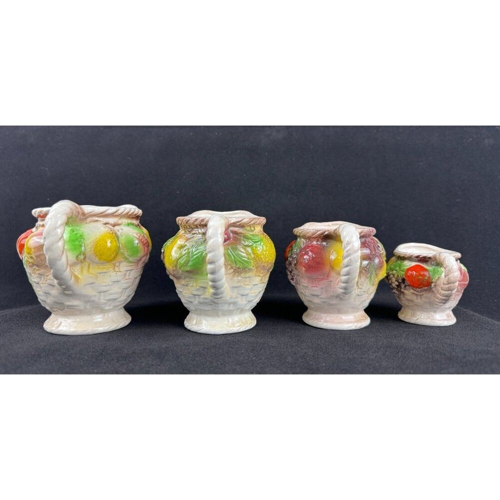 Vintage Ceramic Fruit-Themed Measuring Cup Set Hand-Painted Japan Basket Weave - Picture 4 of 10